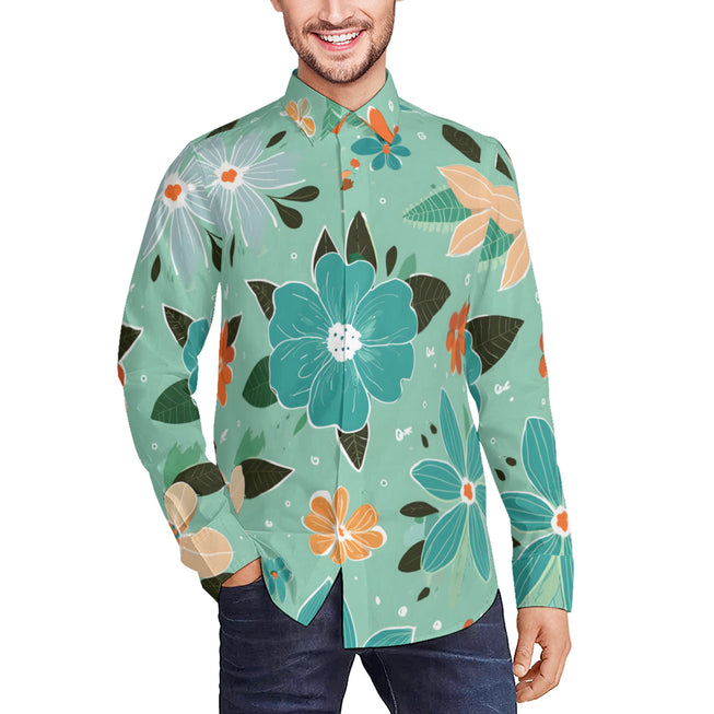 Floral Seamless Pattern Men's Classic Long-Sleeved Shirt