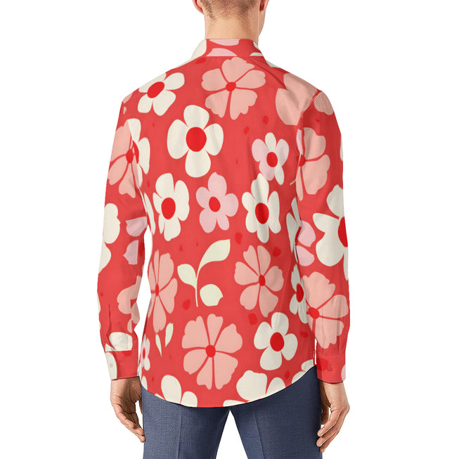 Red Floral Men's Classic Long-Sleeved Shirt