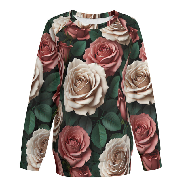 Rose Pattern Women's Raglan Long Sleeved Sweatshirt