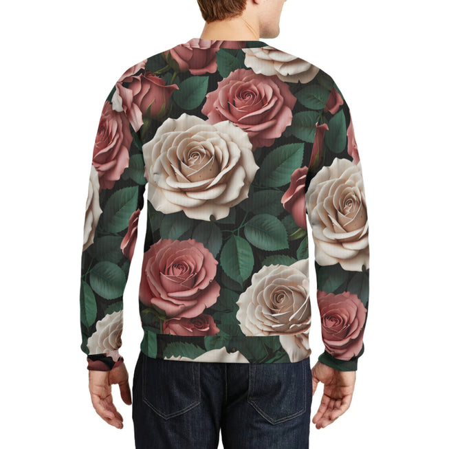 Rose Pattern Crew Neck Sweater