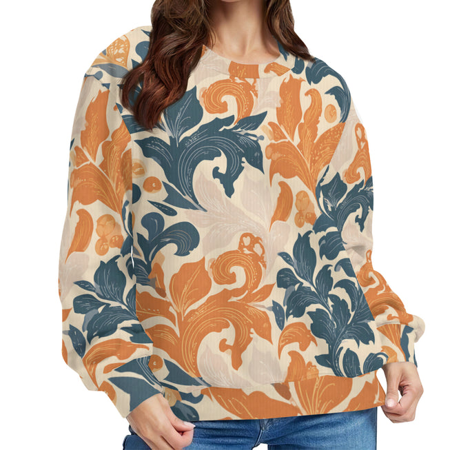 Orange Floral Crew Neck Sweater