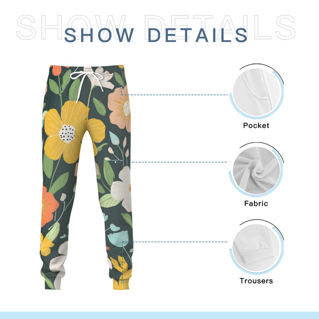 Floral Seamless Pattern Men's Adult Hoodie Set