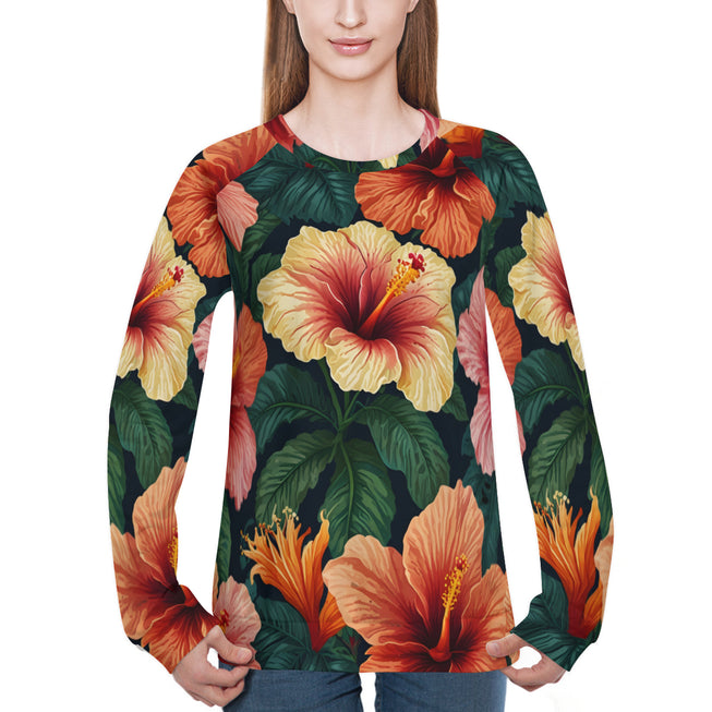 Hibiscus Tropical Pattern Women's Raglan Long Sleeved Sweatshirt