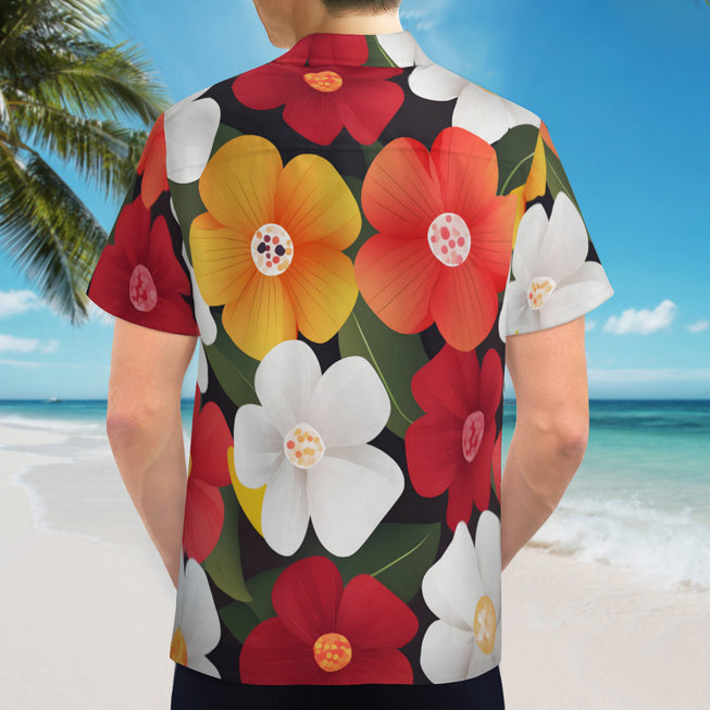 Floral Pattern Men's Casual Short-Sleeved Shirt