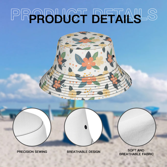 Firefly Floral Seamless Pattern Double-Sided Unisex Polyester Bucket Hat