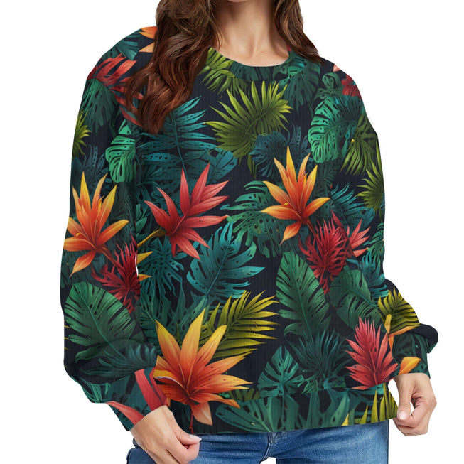 Tropical Pattern Crew Neck Sweater