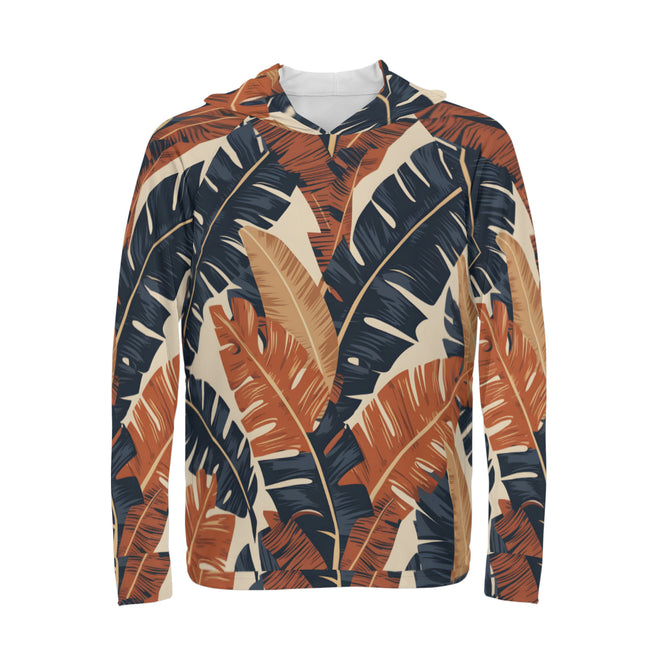 Tropical Leaves Pattern Men's Sun Protection Long Sleeve Hoodie