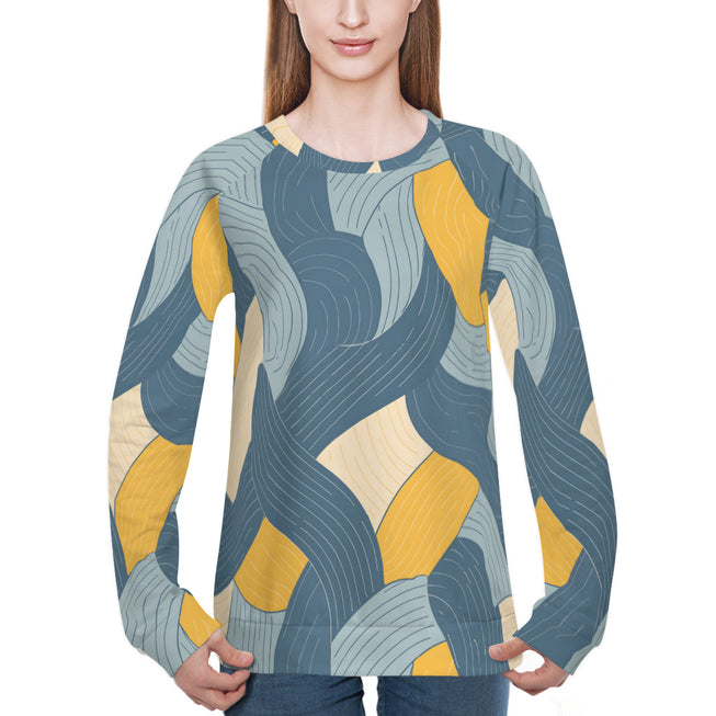 Abstract Orange and Blue Women's Raglan Long Sleeved Sweatshirt