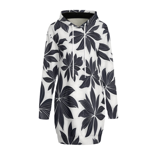 Black Floral ShapesWomen Long Sleeve Casual Hoodie Sweatshirt Dress