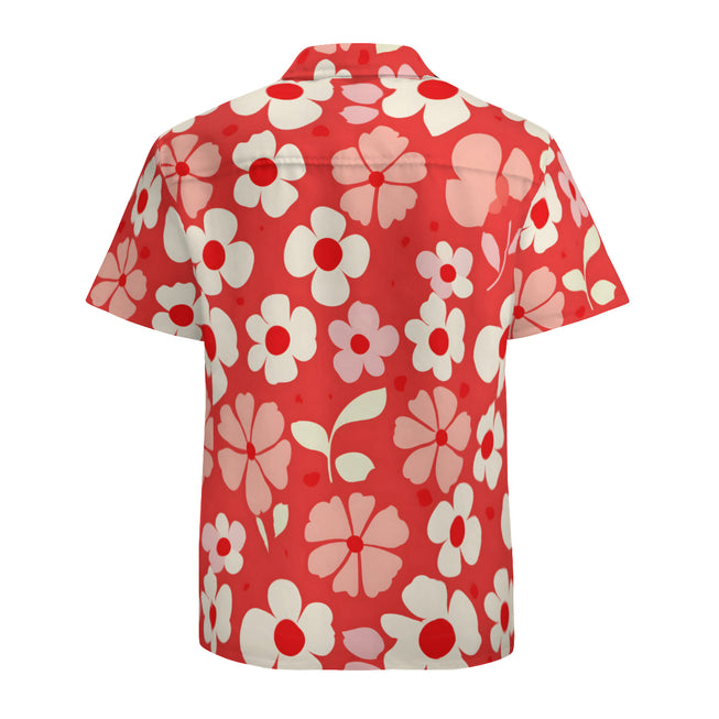 Red Floral Man's Casual Short-Sleeved Shirt.