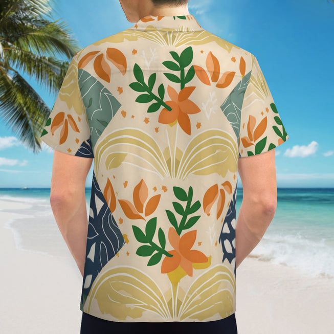 Abstract Inspired Pattern Men's Casual Short-Sleeved Shirt.