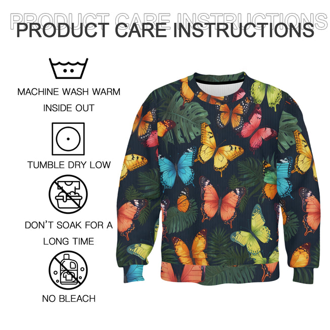 Tropical Butterfly Crew Neck Sweater