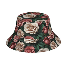 Rose Pattern Double-Sided Unisex Polyester Bucket Hat