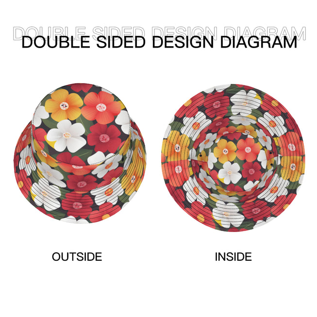 Floral Pattern Double-Sided Unisex Polyester Bucket Hut