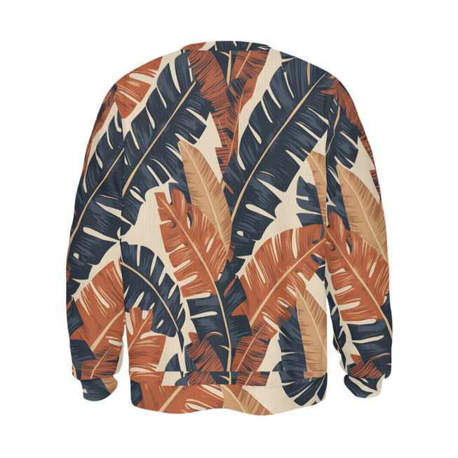 Tropical Leaves Pattern Crew Neck Sweater