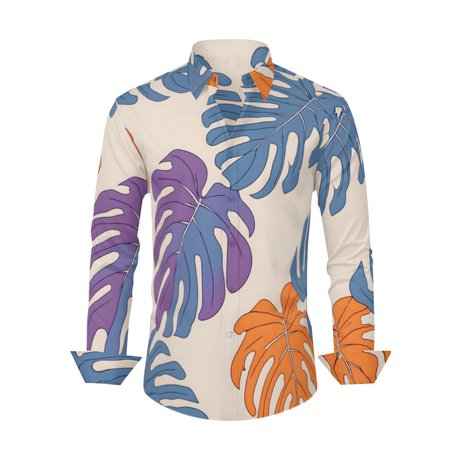 Bold Tropical Leaf Pattern Men's Classic Long-Sleeved Shirt