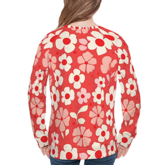 Red Floral Women's Raglan Long Sleeved Sweatshirt