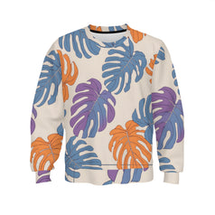 Bold Tropical Leaf Pattern Crew Neck Sweater