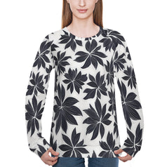 Black Floral Shapes Women's Raglan Long Sleeved Sweatshirt