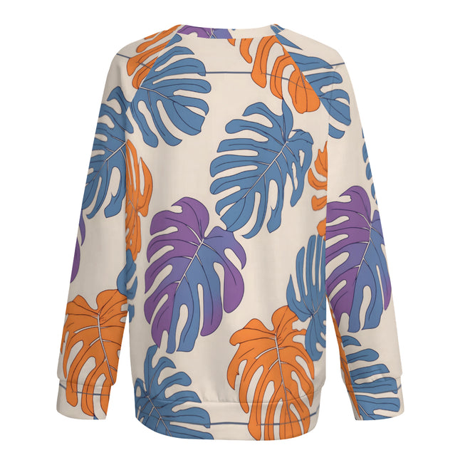 Bold Tropical Leaf Pattern Women's Raglan Long Sleeved Sweatshirt