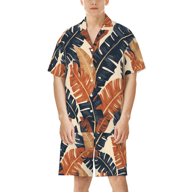 Tropical Leaves Men's Shirt And Short Set