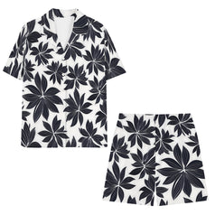 Black Floral Shapes Men's Shirt And Short Set