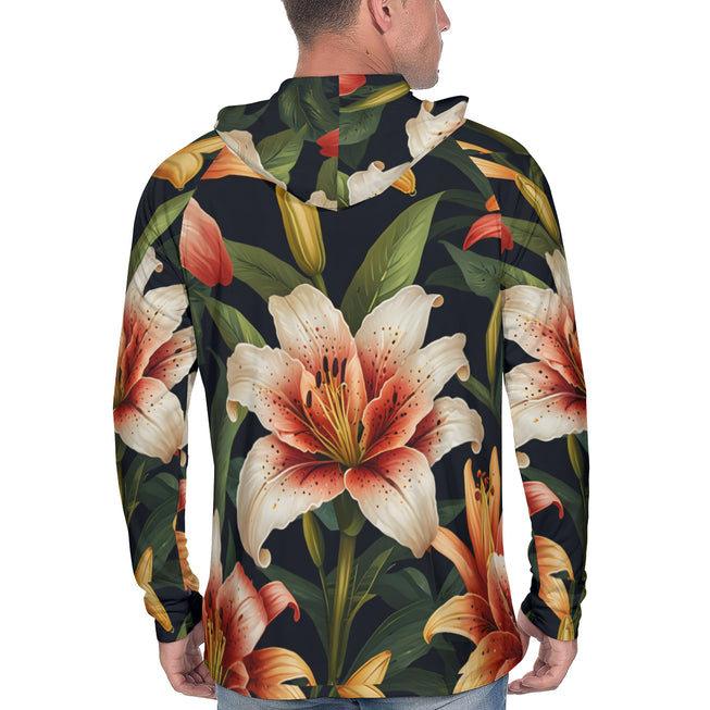 Lily Flower Pattern Men's Sun Protection Long Sleeve Hoodie