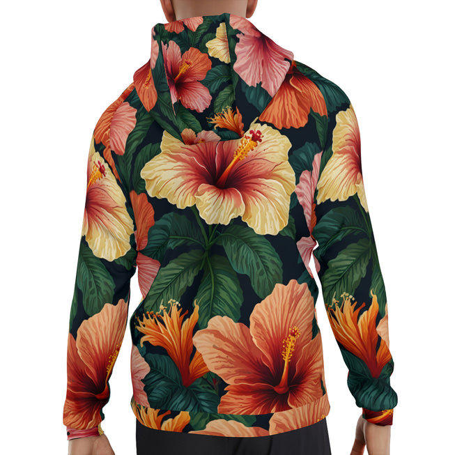 Hibiscus Tropical Pattern Men's Zip Up Hoodie