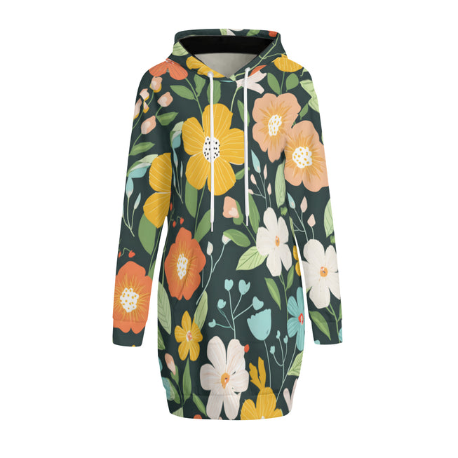 Floral Seamless Pattern Women Long Sleeve Casual Hoodie Sweatshirt Dress