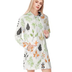 Green and Black Floral Women Long Sleeve Casual Hoodie Sweatshirt Dress