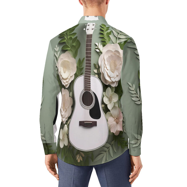 Floral Guitar Men's Classic Long-Sleeved Shirt