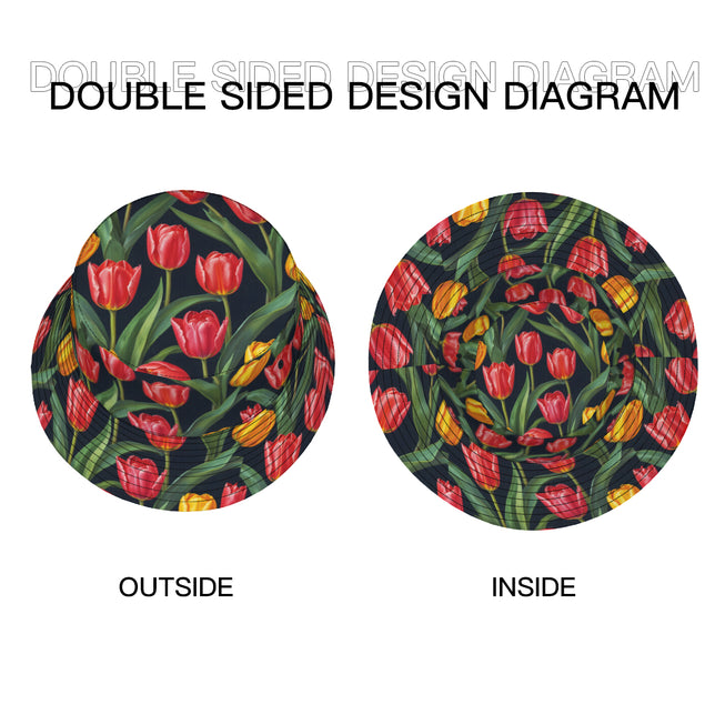 Tulip Pattern Double-Sided Unisex Polyester Bucket Hat