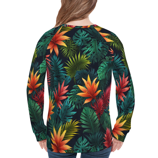 Tropical Pattern Women's Raglan Long Sleeved Sweatshirt