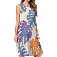 Bold Tropical Leaf Pattern Women's Casual Dress