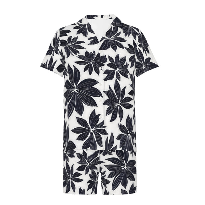 Black Floral Shapes Men's Shirt And Short Set