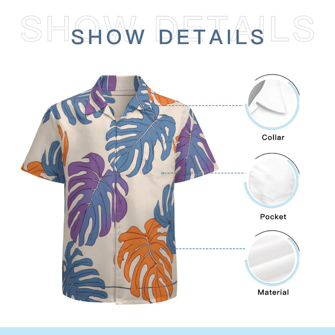 Bold Tropical Leaf Pattern Men's Casual Short-Sleeved Shirt