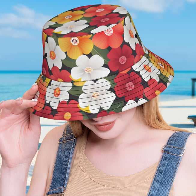 Floral Pattern Double-Sided Unisex Polyester Bucket Hut