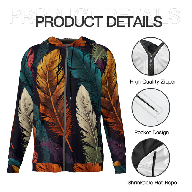 Elegant Feathers Men's Zip Up Hoodie