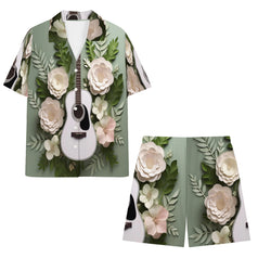 Floral Guitar Man's Shirt And Short Set