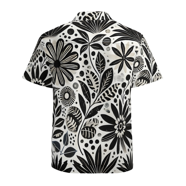 Black Floral Shapes Men's Casual Short-Sleeved Shirt