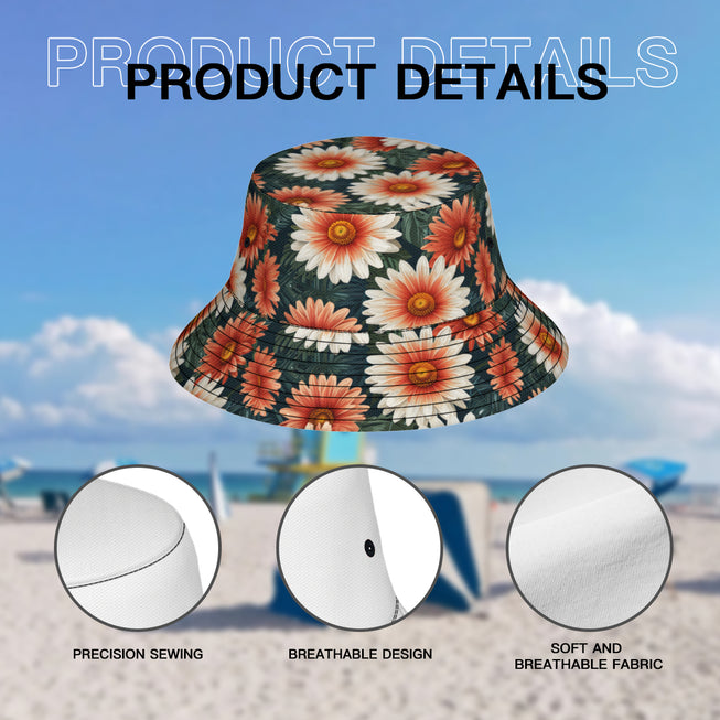 Daisy Pattern Double-Sided Unisex Polyester Bucket Hat