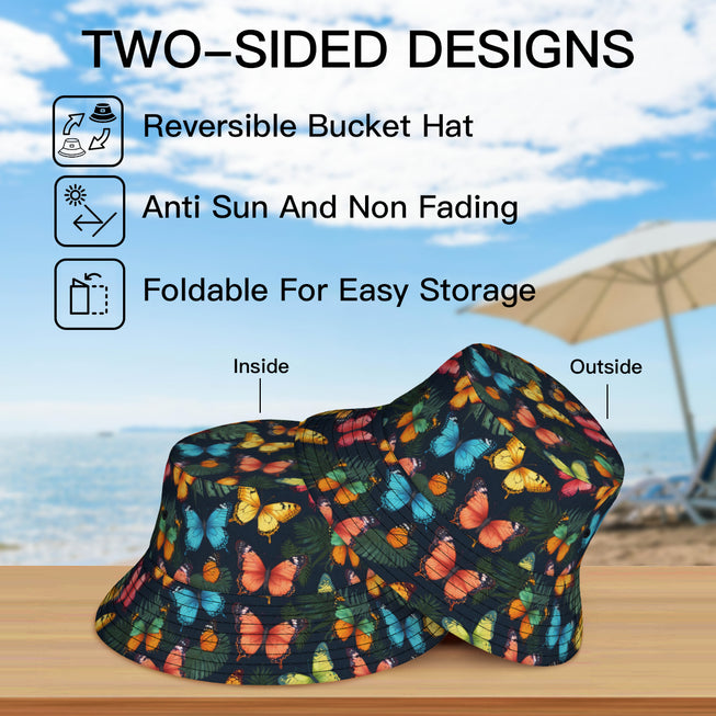 Tropical Butterfly Double-Sided Unisex Polyester Bucket Hat