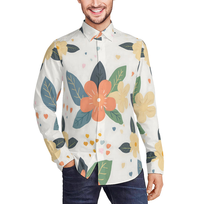 Firefly Floral Seamless Pattern Men's Classic Long-Sleeved Shirt