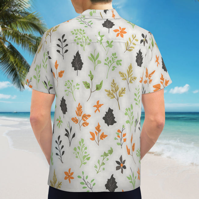 Green and Black Floral Men's Casual Short-Sleeved Shirt