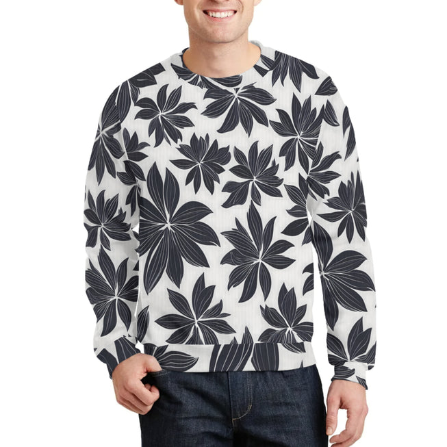 Black Floral Shapes Crew Neck Sweater