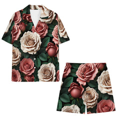 Rose Pattern Men's Shirt And Short Set