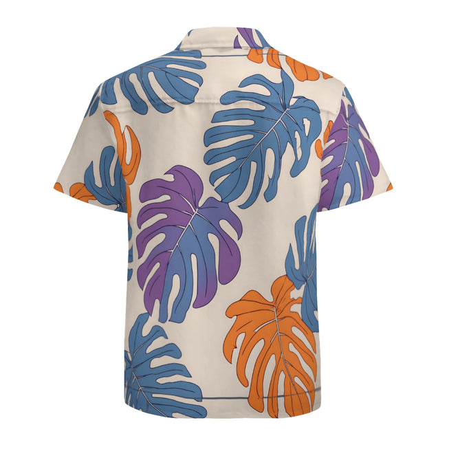 Bold Tropical Leaf Pattern Men's Casual Short-Sleeved Shirt