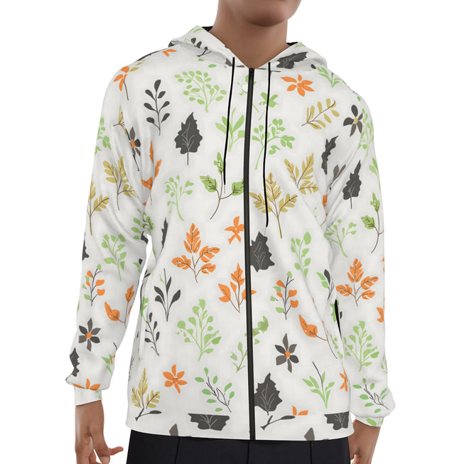 Green and Black Floral Men's Zip Up Hoodie