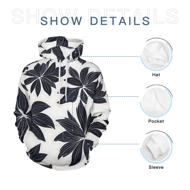 Black Floral Shapes Men's Adult Hoodie Set